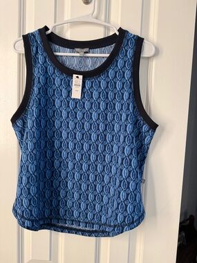 NWT Talbots Blue Patterned Sleeveless Tank with Navy Trim